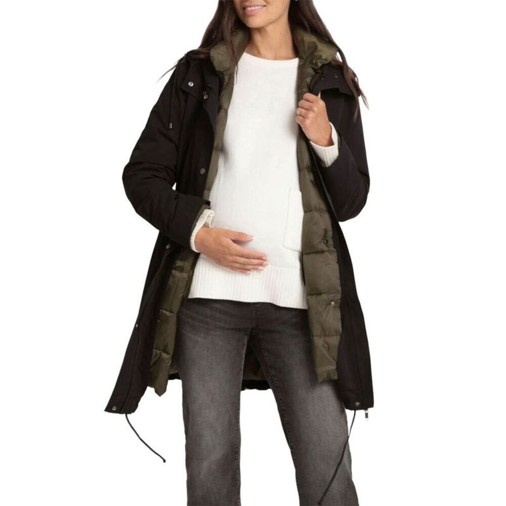 Seraphine Womens 4 in 1 Parka w/Removable Liner Puffer Maternity Jacket 8 Black